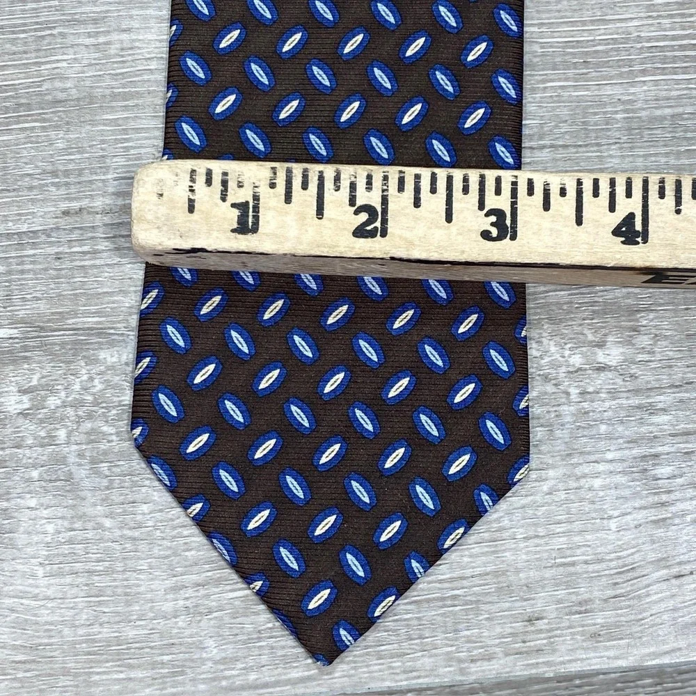 Boggi‎ Milano Tie Mens One Size Brown Blue Geometric 100% Silk Italy Classic